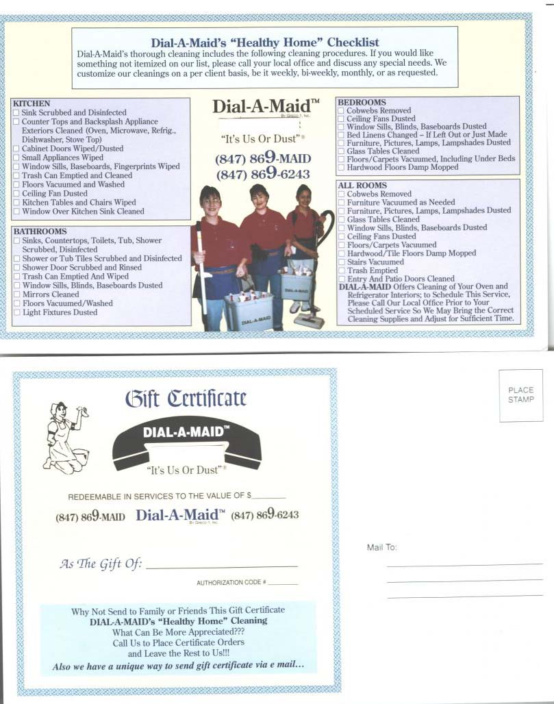 House Cleaning Gift Certificates Dial-A-Maid Winnetka IL
